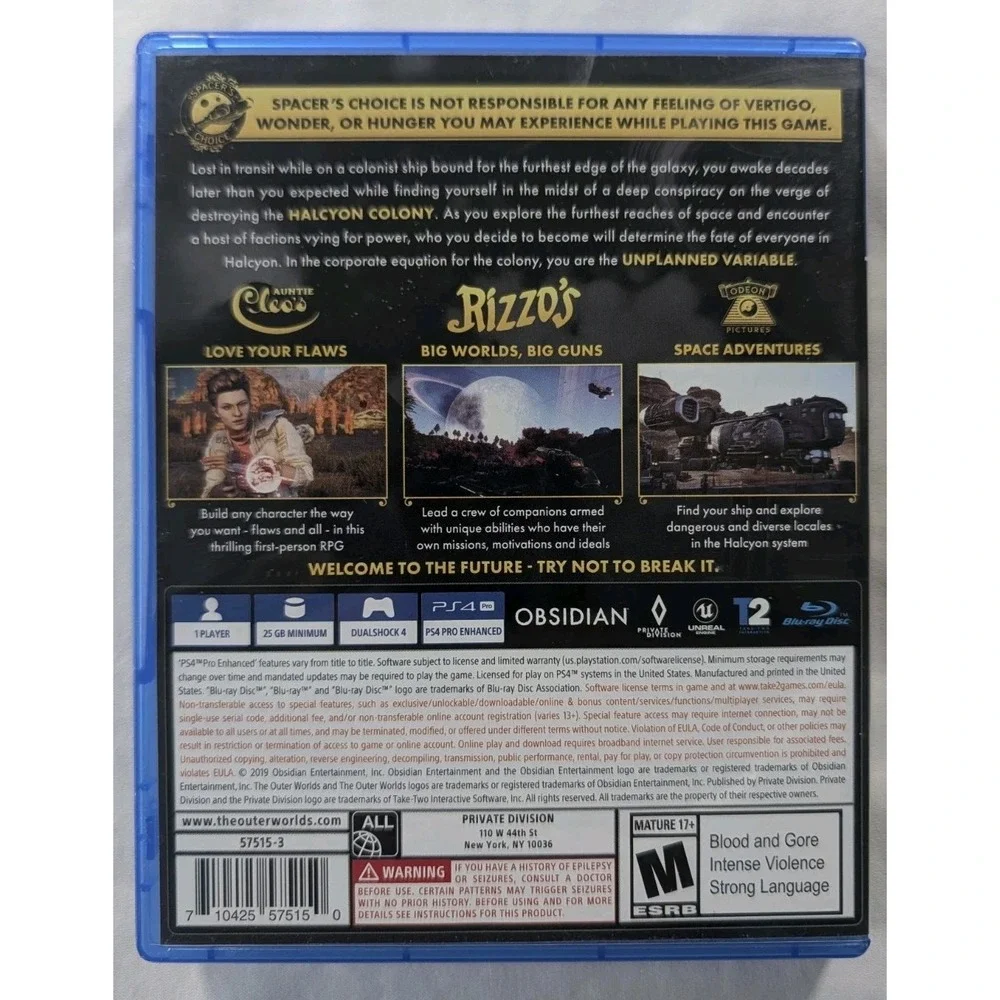 The Outer Worlds (Sony PlayStation 4, 2019) PS4 RPG CIB Tested Works